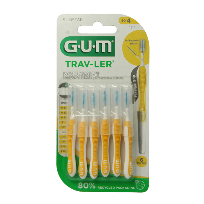 GUM Trav-ler Interdental Brushes 1.3 mm (Yellow) 6 Pack