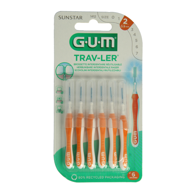 Scovolini Interdentali GUM Trav-ler 0.9 mm (Arancione), 6 Pezzi