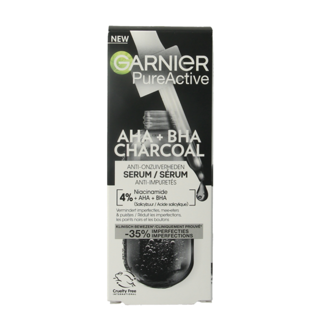 Garnier PureActive AHA + BHA Charcoal Serum 30ml