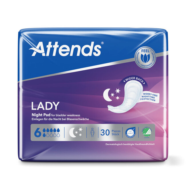 Attends Lady Night Pad 6 (Confezione da 30 Pezzi)
