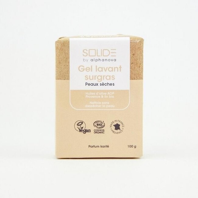 Alphanova Solide Detergente Solido Bio Burro di Karité per Pelli Secche 100 Grammi