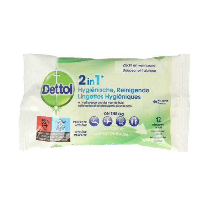 Dettol 2-in-1 Hygienetücher, 12 Stück