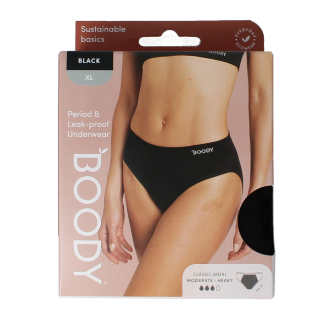 Slip Bikini Mestruale Boody, Nero, Assorbenza Normale, Taglia XL, 1 Pezzo
