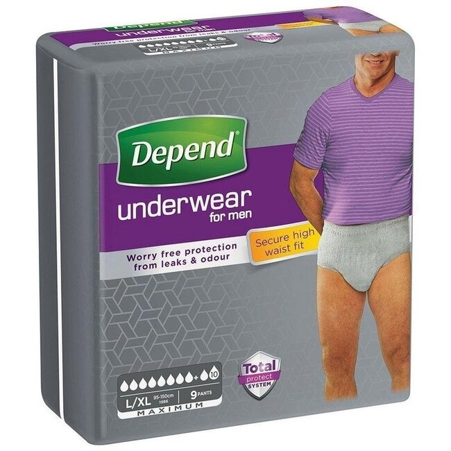 Depend Pants Homme Max Taille L/XL 1986 9 Pièces