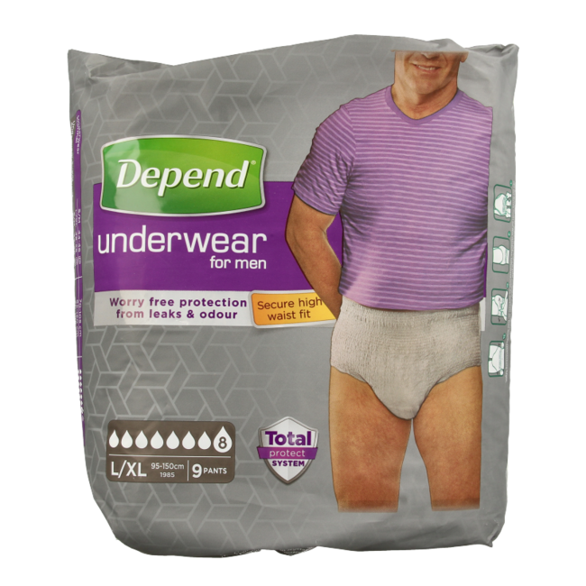 Depend Pants Men Super taille L/XL 9 pièces