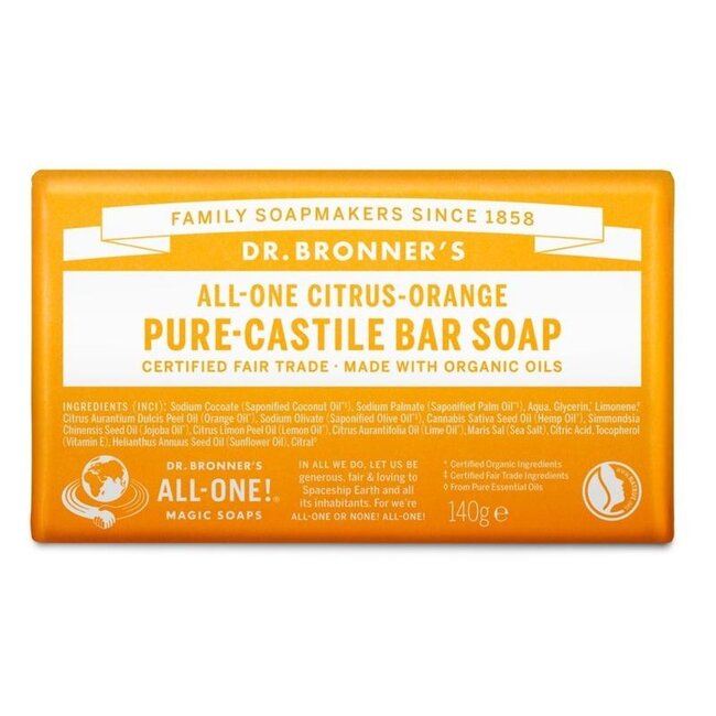 Savon solide Dr. Bronner's Agrumes et Orange 140 g