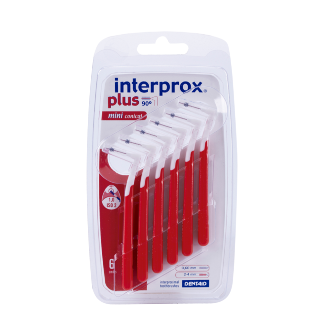Plus Interdentalbürsten Mini Konisch Rot, 6 Stück