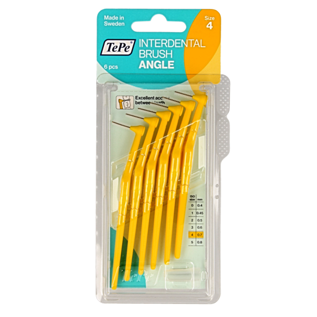 Szczoteczki międzyzębowe TePe Angle, żółte, 0.7 mm, rozmiar 4, 6 sztuk