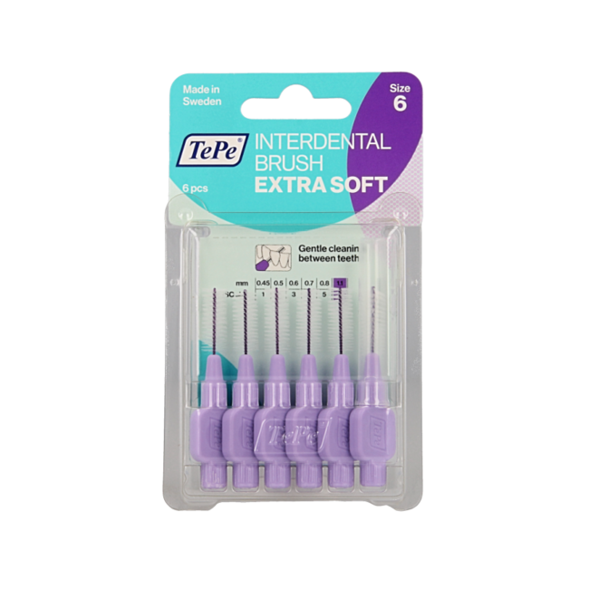 Szczoteczki międzyzębowe TePe Extra Soft, jasnoliliowe, rozmiar 6, 6 sztuk