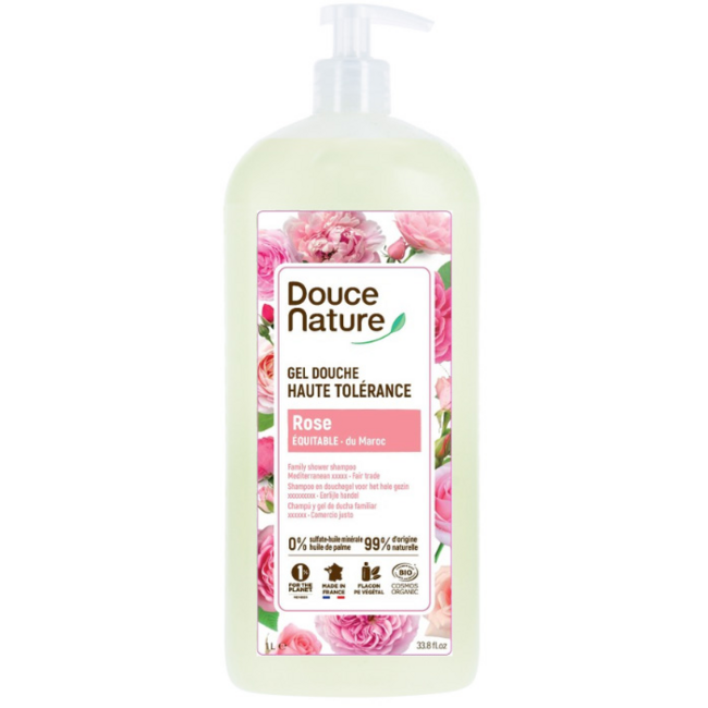Douce Nature Gel douche haute tolérance rose du Maroc bio 1 litre
