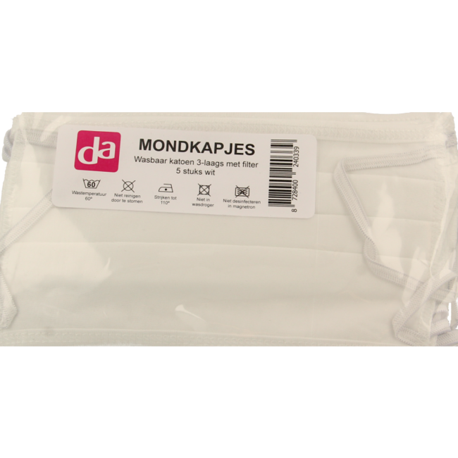 Masque de protection Easyessentials en coton lavable 3 couches blanc - Lot de 5