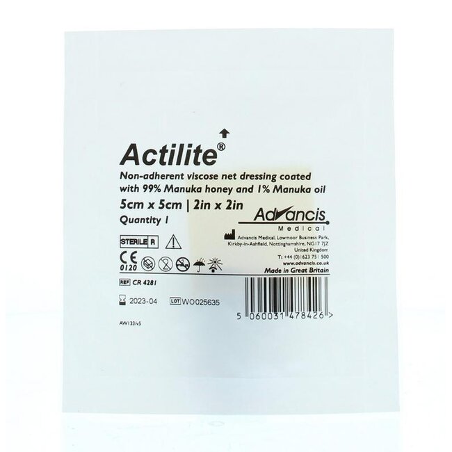 Advancis Actilite Manuka Non-Adherent Viscose Net Dressing 5 x 5 1 Piece
