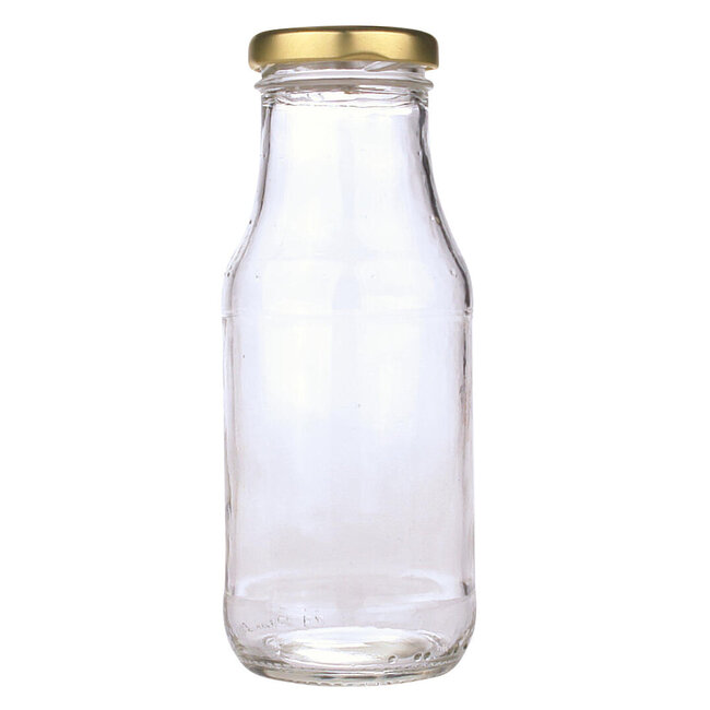 Helios Holland Bouteille à jus en verre 250ml avec couvercle twist-off doré 16 pièces