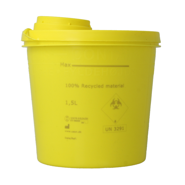 Uson Plast Nadelabwurfbehälter 1,5 Liter gelb recycelter Kunststoff 1500 Milliliter