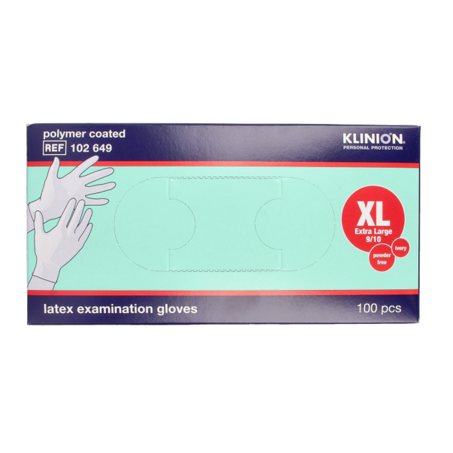 Rękawice diagnostyczne Klinion lateksowe, bezpudrowe, rozmiar XL, 100 szt.
