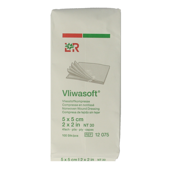 Kompresy włókninowe Vliwasoft 5 x 5 cm, 4-warstwowe, 100 sztuk