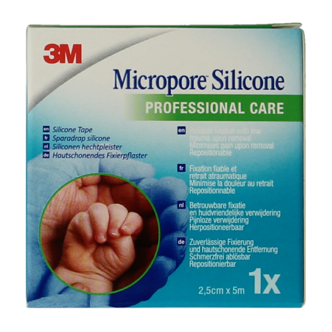 Silikonowy plaster mocujący 3M Micropore 2,5 cm x 5 m, 1 sztuka