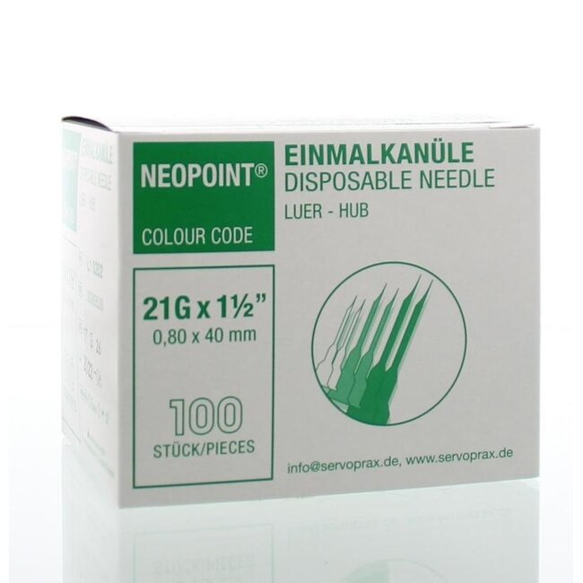 Aguja de inyección estéril 0.8 x 40, 100 unidades