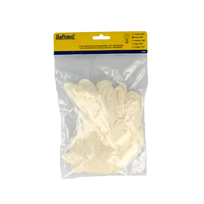Duoprotect latex gloves size S, 10 pack