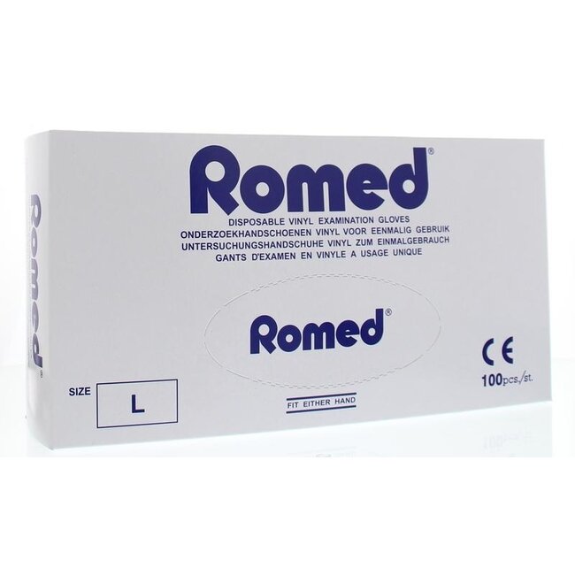Romed Guantes de vinilo no estériles con polvo talla L 100 unidades