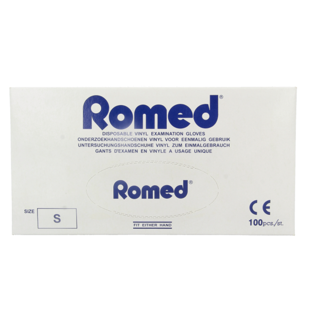 Romed Vinyl Gloves Non-Sterile Powdered Small 100 Pieces