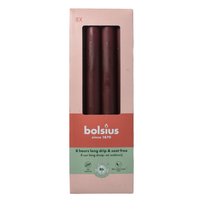 Dinerkaarsen 230/20 velvet red 8 Stuks