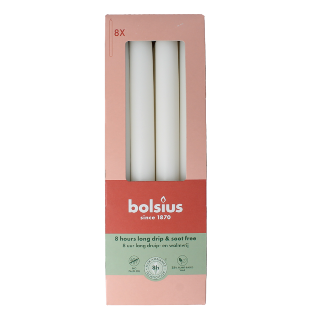 Bolsius Dinner Candles 230/20 Cloudy White - Pack of 8