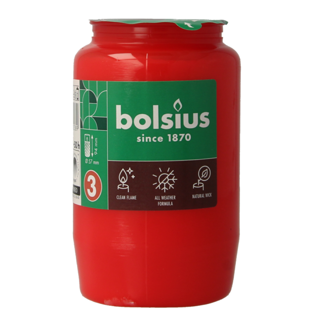 Znicz Pamięci Bolsius nr 3, czerwony, 1 sztuka