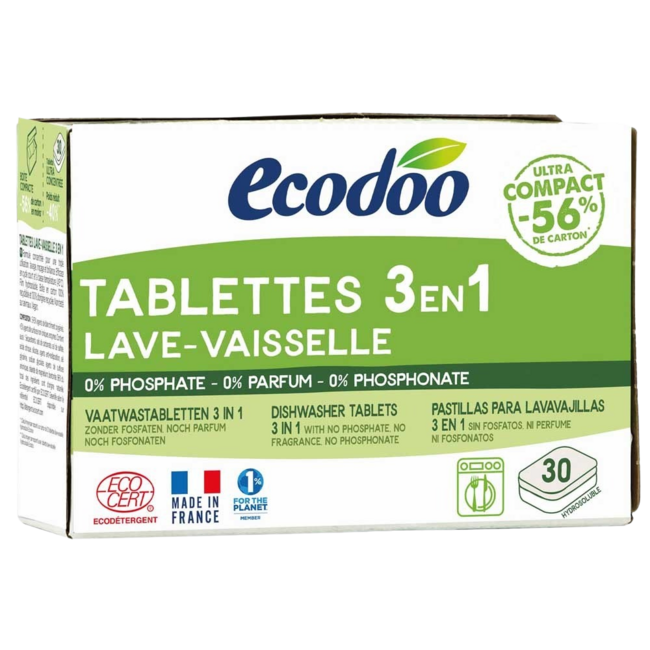 Skoncentrowane ekologiczne tabletki do zmywarki 3-w-1, 30 sztuk