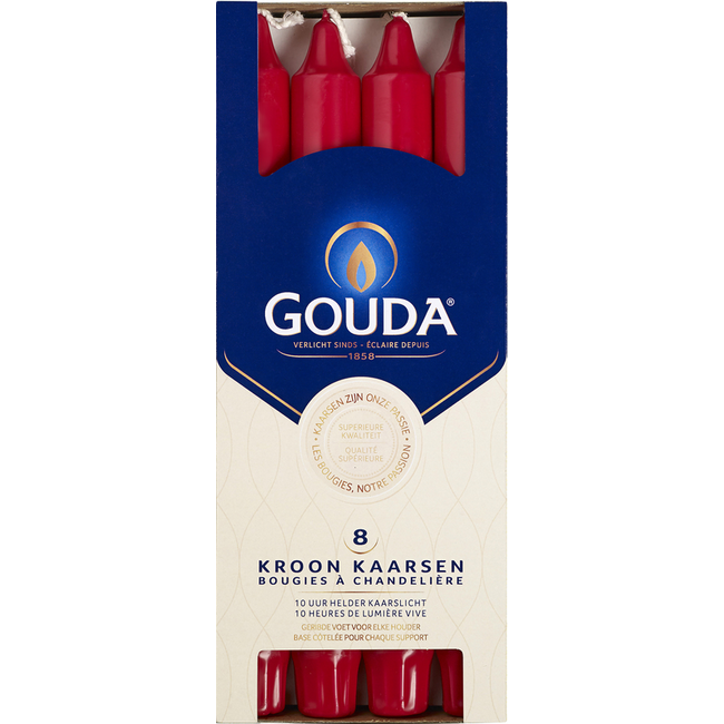 Vela de corona Gouda rojo rubí 240/24 8 unidades