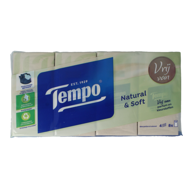 Naturalne i miękkie chusteczki higieniczne Tempo (8 x 9 sztuk) – 8 opakowań