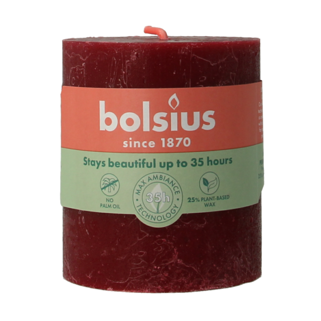 Bolsius Bougie rustique shine 80/68 rouge velours 1 Pièce