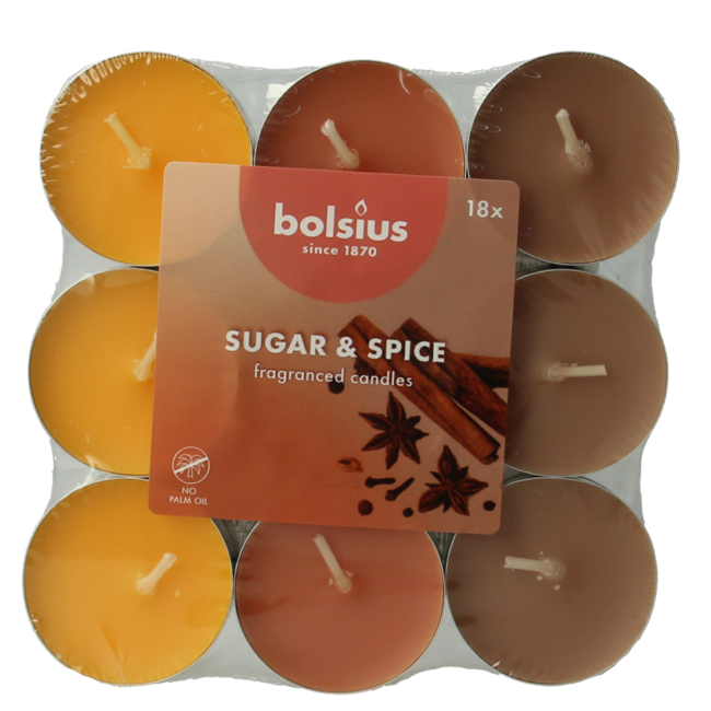 Bolsius Velas de té aromáticas multicolor sugar & spice 18 unidades