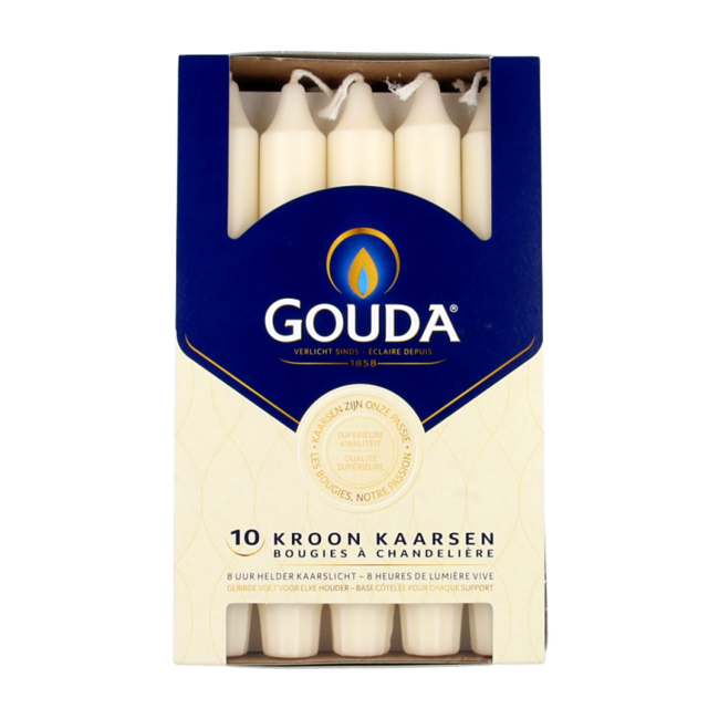 Świeca stołowa Gouda Kroonkaars w kolorze kości słoniowej 200/24, 10 sztuk