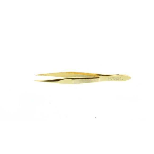 Pinzetta Malteser 8cm, punta affilata placcata oro, 424-G, 1 Pezzo