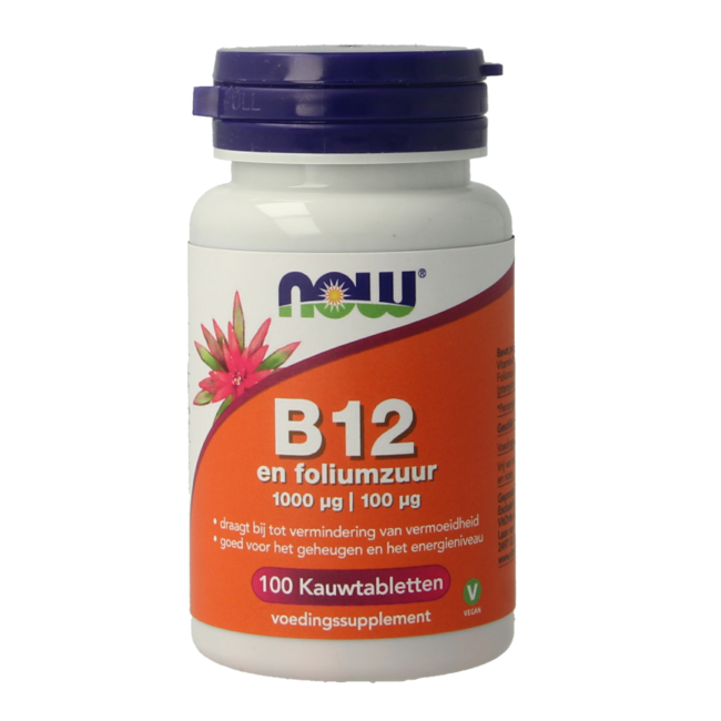 NOW Vitamina B12 1000 mcg y Ácido Fólico 100 mcg 100 Comprimidos Masticables