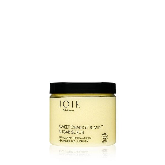Exfoliante de azúcar vegano Joik Organics de naranja dulce y menta 210 g