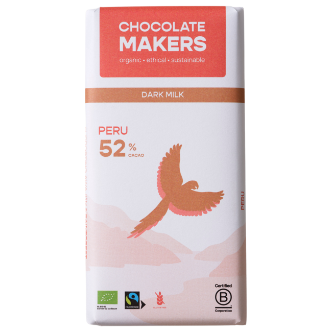 Chocolatemakers Awajun 52% chocolate con leche oscuro fairtrade bio 80 gramos