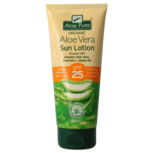 Optima Aloe Pura loción solar de aloe vera orgánico SPF25 200 ml