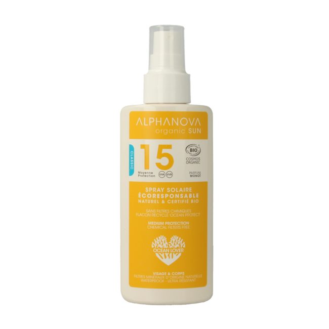 Alphanova Sun Sun bio spray SPF15 wegański 125 mililitrów
