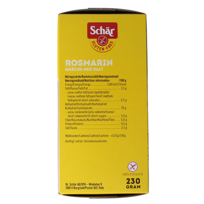 Knackebrod rozemarijn zout glutenvrij 230.00 Gram