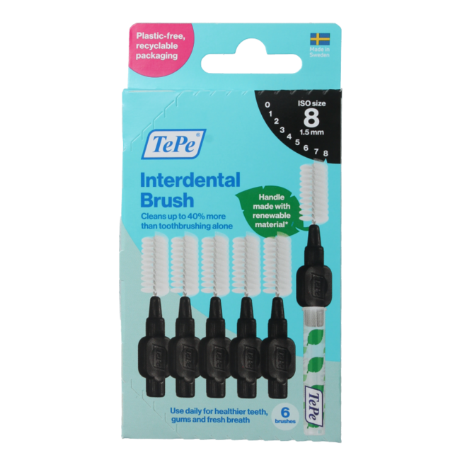 TePe Interdental Brushes Original Black 1.5mm Size 8 6 Pack