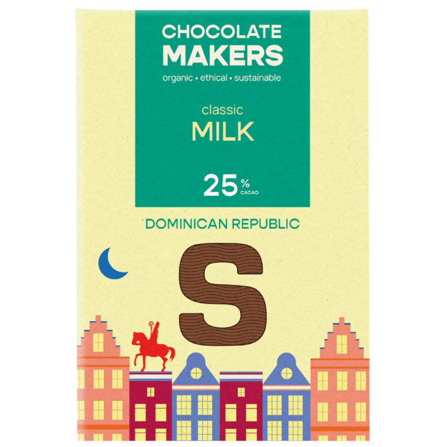 Czekoladowa Litera Mikołaja Chocolatemakers, mleczna 25% bio 100 Gram