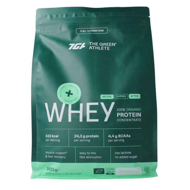 Koncentrat białka serwatkowego The Green Athlete, bezsmakowy, bio, 900 gramów