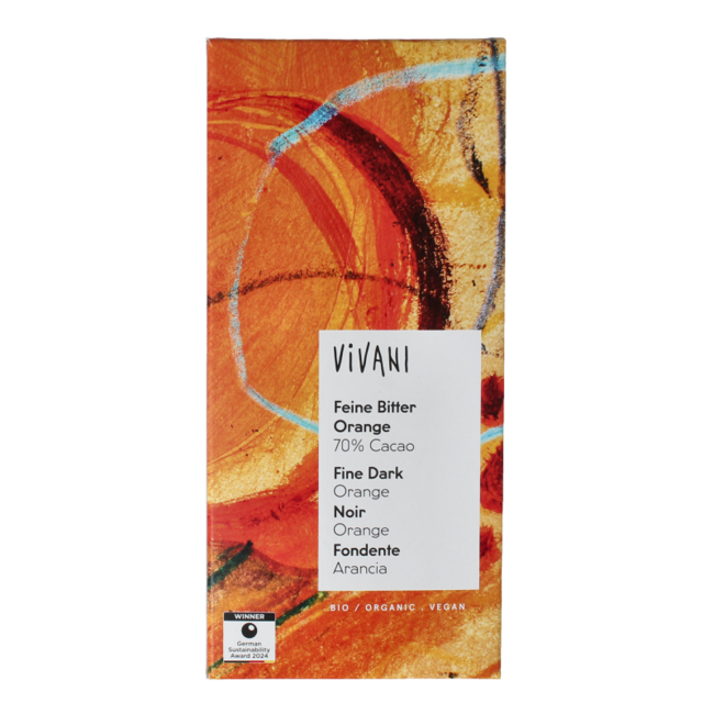 Chocolade puur sinaasappel 70% bio 80 Gram