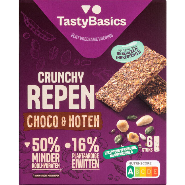 TastyBasics Barrette Croccanti Low Carb Cioccolato & Frutta Secca 138 Grammi