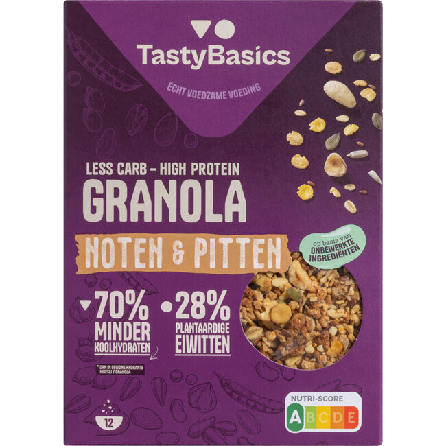 TastyBasics Less Carb – High Protein Granola Nüsse & Kerne 350 Gramm