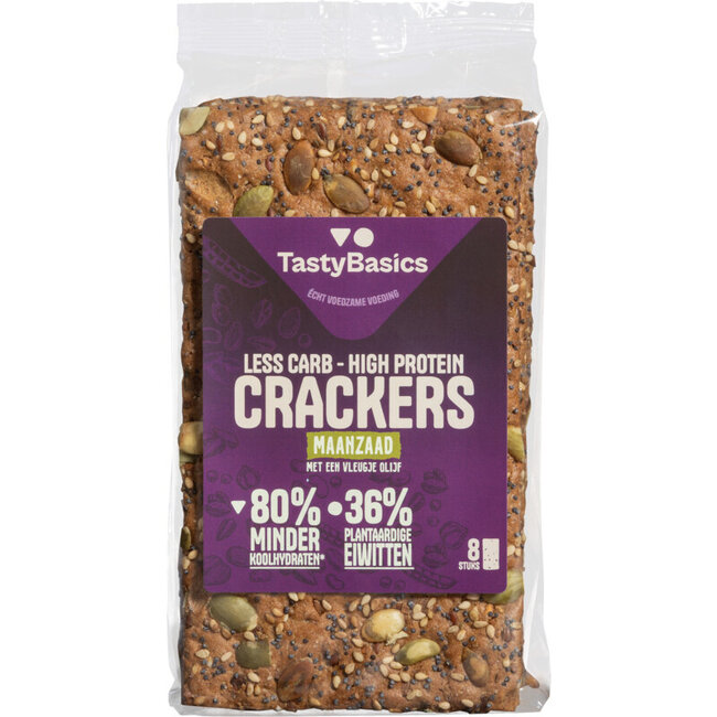 Crackers TastyBasics Faible en glucides, riche en protéines, graines de pavot 200 grammes
