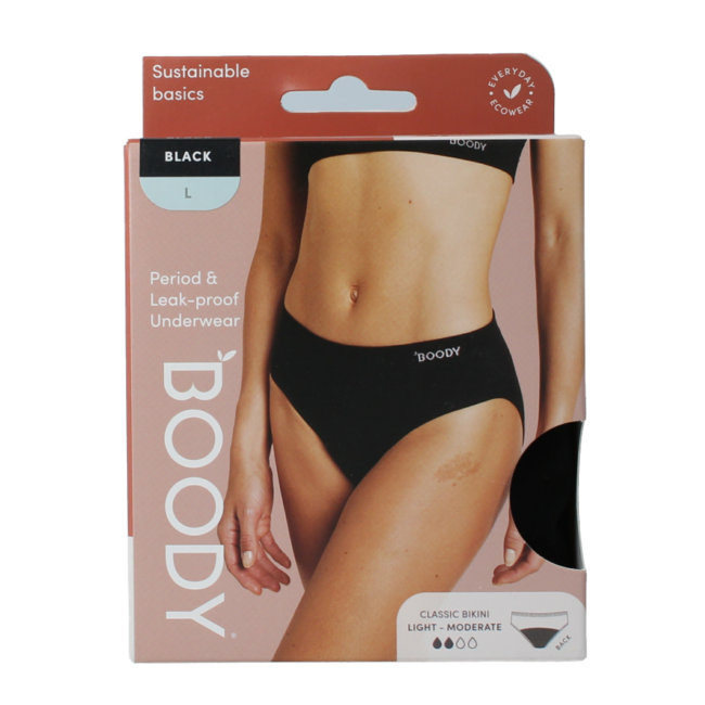 Slip Bikini Mestruale Boody Nero Leggero/Normale Taglia L (1 Pezzo)