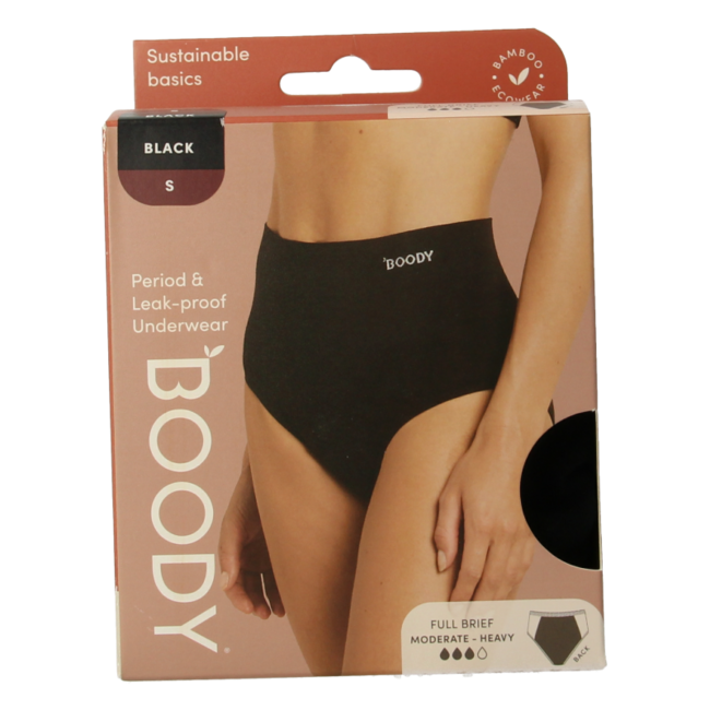 Braguita de bikini para menstruación Boody, negra, flujo ligero/normal, talla S, 1 unidad